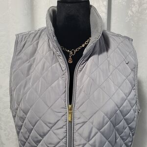 Adrienne Vittadini Women's Puffer Quilted Full Zip Vest Sz L, Gray